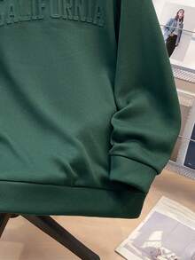SHEIN Teens Boys' Casual Loose Comfortable Versatile Solid Color Embossed Pattern Crew Neck Sweatshirt Fall Winter - Dark Green - View 4