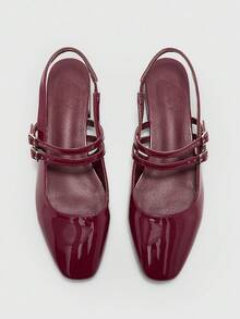 CUCCOO BIZCHIC 女士方头平底玛丽珍鞋，酒红色，简约设计，带系带，休闲、通勤、约会、派对、度假 - 酒紅色 - 查看 2