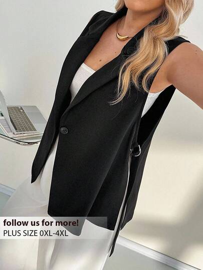 Auralis 大码女装春夏商务休闲女装外出上衣女士办公室工作服女士复古风格女士教师女士机场女士复古新时尚休闲通勤商务休闲无袖背心黑色秋冬套装