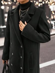 EURMUSE Extra Long,Black Minimalist Style Overcoat - Black and White - View 5