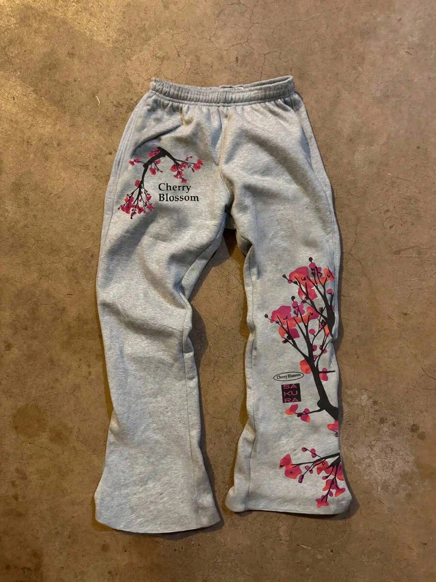 Glimmora Women's Casual Basic Plum Blossom Print Pants - Grey - View 1