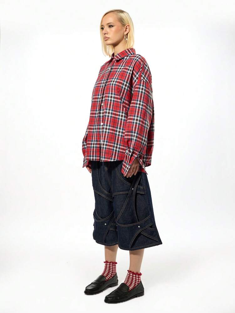 SUMWON WOMEN Plaid Button Down Shirt With Text Print