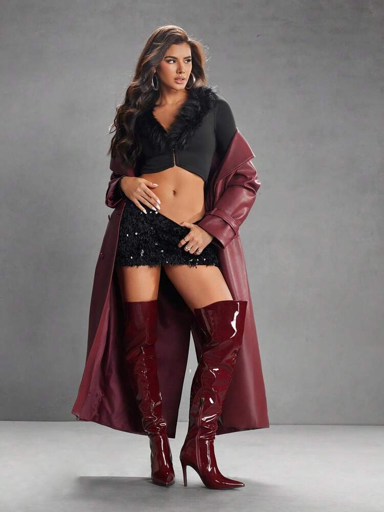 CUCCOO SZL Vintage Pointed Toe Stiletto High Heeled Over-The-Knee Boots, Fashionable & Versatile For Women For Christmas