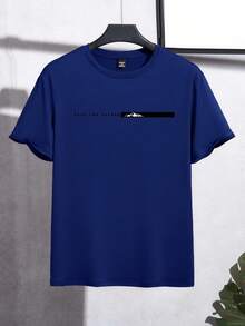 NEOREFINED Men's New Fashionable Casual Fitted Short Sleeve T-Shirt, Simple And Versatile Red T-Shirt Looking To The Future Blue Tops For Men - Blue - View 3