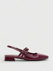 CUCCOO BIZCHIC 女士方头平底玛丽珍鞋，酒红色，简约设计，带系带，休闲、通勤、约会、派对、度假 - 酒紅色 - 查看 7