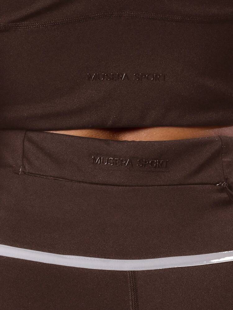Musera Sport Quần short thể thao cạp cao phối viền tương phản, ôm sát, tập luyện tại phòng tập thể dục mùa hè Padel Club Gym Fitness - màu nâu - Xem 6