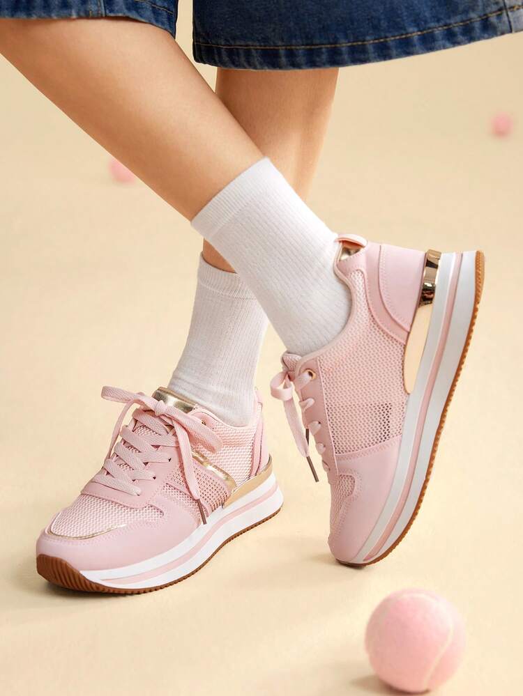 CUCCOO EASI Women Beige Platform Thick Bottom Cushioned Comfort Sport Shoes