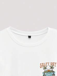 Open Phase STONE DISTRICT 男士休闲无袖背心，热带植物标语印花，适合春夏穿着 - 白色 - 查看 4