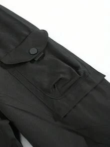 Manfinity Homme New Casual Printed Mid-Length Black Padded Coat, Fashion Autumn/Winter Outerwear - Black - View 3