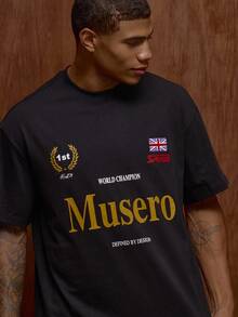 Musero Oversized Short Sleeve Front Graphic Print T-Shirt Fall/SPRING SUMMER - Black - View 2