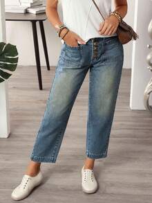 EMERY ROSE Women's Casual Washed Tapered Leg Jeans - Blue - View 8