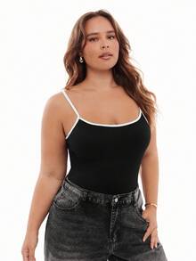 Solavibe 休闲简约黑白撞色吊带背心，修身版型，适合大码女士，夏季