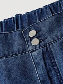 SHEIN MOD Chân váy denim nhiều lớp giặt thường ngày cỡ lớn - Màu xanh lam - Xem 3