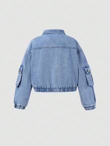 青少年女孩复古街头时尚休闲牛仔夹克 - 淺色水洗藍 - 查看 2