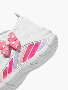 JNSQ A Pair Of Girls' White Bow Flat Breathable, Soft Lace-Up Running And Student Shoes Kids Sneakers - White - View 6