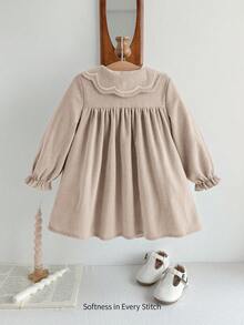 Cozy Pixies 女婴花卉印花荷叶边领长袖束腰连衣裙