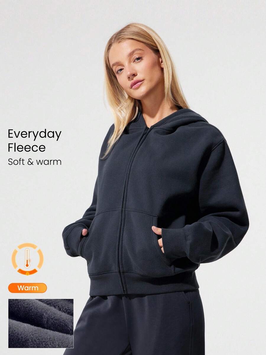 GLOWMODE Sudadera con capucha con cremallera de manga larga y bolsillo, de felpa, de uso diario, casual, para otoño e invierno - Iron Gray - Ver 1