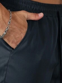 Manfinity Homme Pantalones casuales rectos y sueltos con cordón en la cintura, unicolor, para otoño - Azul Marino - Ver 6