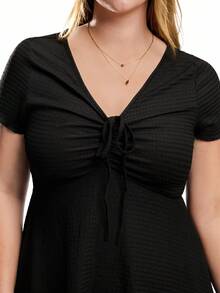 Solavibe Plus Size Black Knit Textured Fabric Dress, Spring/Summer,Summer Dresses For Women,Dresses Casual - Black - View 5