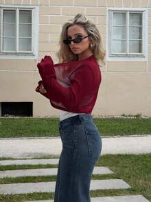 Jeta Ari Women Solid Fitted Short Cropped Long Sleeve Lightweight Casual Cardigan For Summer