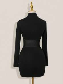 SHEIN ICON Mesh Patchwork Sheer Ruched Long Sleeve Mini Dress