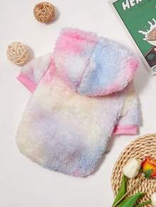 PETSIN 1pc Pet Cat Dog Hooded Sweatshirt, Soft Warm Fashionable Tie Dye Pink-Yellow Color - Multicolor - View 3