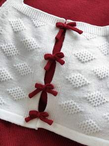 SHEIN Mädchen modischer Rundhals-Pullover, 2-in-1 gestrickter Langarm-Top mit süßer Schleife, elegant & stilvoll, geeignet für Herbst/Winter, vielseitig für den täglichen Gebrauch, Ausflüge, Reisen und Feiertage - Bordeaux - Übersicht 4