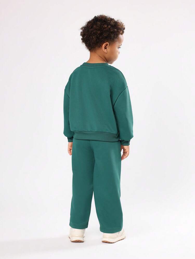 Letter Print Sweatshirt And Jogger Set With Drawstring