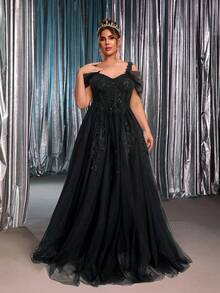 Glamrae Elegantes, luxuriöses Brautkleid in Große Größen mit weißem hautfarbenem Off-Shoulder, exquisiter Stickerei, Mesh-Patchwork, Tailleneinsatz und stark verzierter A-Linie