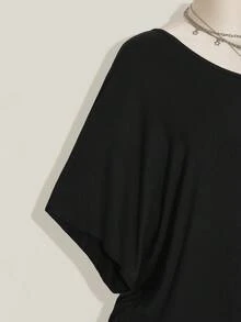SHEIN ICON Plus Solid Asymmetrical Neck Tee - Black - View 6