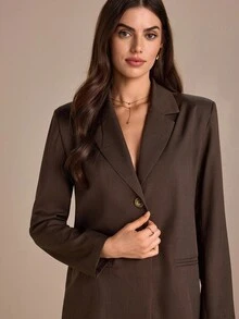 CLARA VERO 2 Pcs, Oversize Blazer Jacket & Wide Leg Pants - Brown - View 6