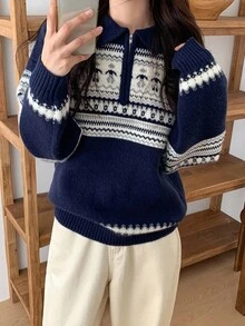 DAZY 女式休闲圣诞风格宽松长袖毛衣 - 淺藍色 - 查看 7