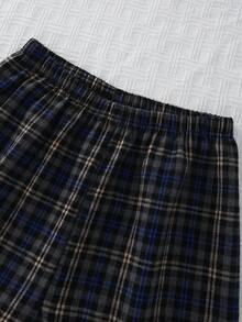 Conjunto de pijama casual y cómodo con cardigan de cuello de solapa a cuadros y pantalones para adolescentes