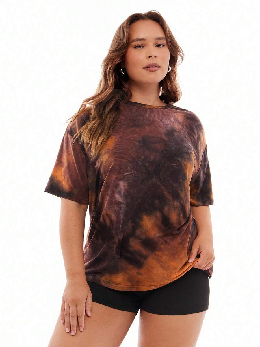 Solavibe Plus Size Women's Tie-Dye Round Neck T-Shirt For Summer - Multicolor - View 1