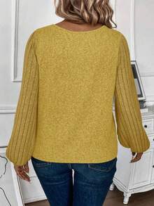 EMERY ROSE Áo thun tay đèn lồng màu trơn cỡ lớn, đa năng cho mùa thu - Màu vàng - Xem 2