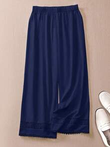 Lacomfia Pantalones anchos de unicolor casuales para mujer de talla grande