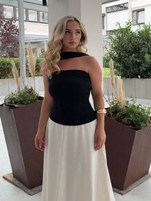 Jeta Ari Solid Open Back Halter Neck Tee - Black - View 6