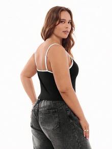 Solavibe 休闲简约黑白撞色吊带背心，修身版型，适合大码女士，夏季