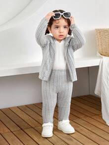 2pcs/Set Casual Outdoor Matching Mother And Baby Girl Hoodie Outfit - Grey - View 8