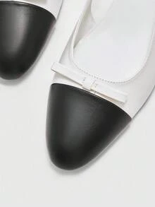 CUCCOO BIZCHIC Sapatos de salto alto femininos, pretos e brancos, elegantes, novos, com laço, patchwork, costas nuas, leves, para uso diário - Branco - Ver 7