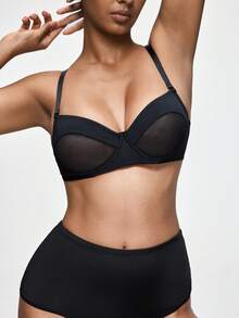 SHAPORA 1 件女士无钢圈 3/4 罩杯文胸，无衬垫 - 黑色 - 查看 4