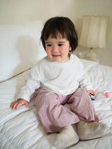 DAZY 2件套女婴休闲圆领T恤和宽松长裤家居服套装，幼儿女童服装 - 白色 - 查看 5