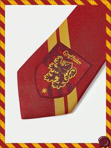 HARRY POTTER X SHEIN 1 burgunderrot-gelb gestreiftes Gummiband, freie lässige Krawatten für Herren und Damen