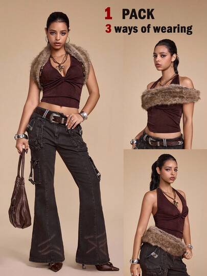 Grunge Punk Cárdigan corto con textura de peluche estilo retro Y2K para mujer