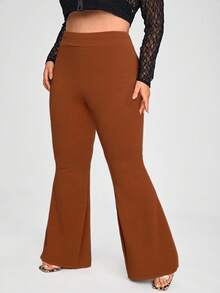 SHEIN SXY Plus Size Brown High Waist Flare Pants, Casual For Autumn - Brown - View 5