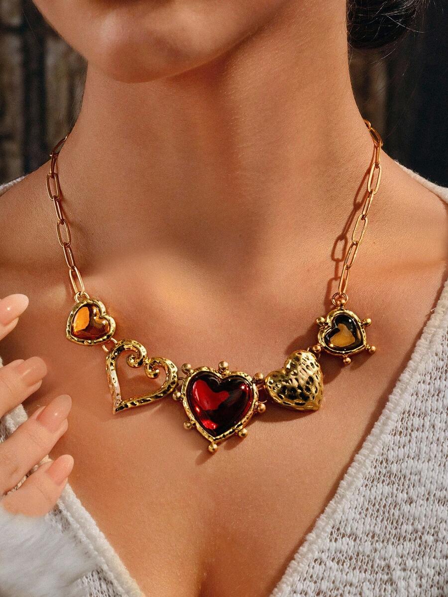 Glisma Colar com pingente de coração elegante vintage banhado a ouro 18K