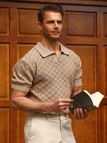 Manfinity Homme Men's Solid Color Short Sleeve Hollow Simple Casual Knit Top - Apricot - View 3