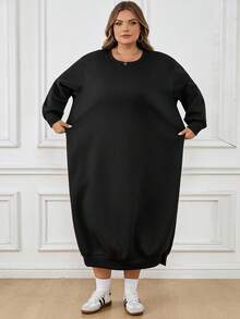 SHEIN CURVE+ Plus Size Women Loose Casual Long Fleece Hoodie Dress, Suitable For Halloween, Autumn/Winter/Autumn /Winter