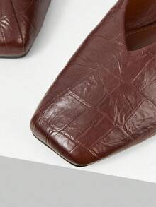 MOTF 复古露跟芭蕾平底鞋，一脚蹬舞蹈鞋，时尚、舒适、优雅的女士方头平底鞋，适合秋冬及所有季节 - 棕色 - 查看 3