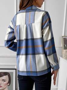 Chiquease 格紋翻蓋口袋落肩袖外套 - 彩色 - 查看 2